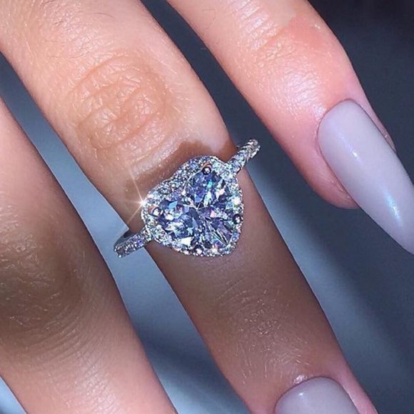 Jewelry - NEW 925 Silver Diamond Halo Heart Ring